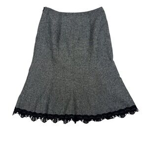 VTG Promod Grey Wool Blend Tweed A-Line Midi Skirt Lace Trim Whimisgoth Size 6